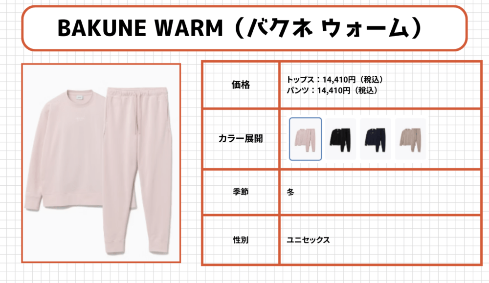 BAKUNEパジャマの各シリーズ4.BAKUNE Warm(バクネ ウォーム)